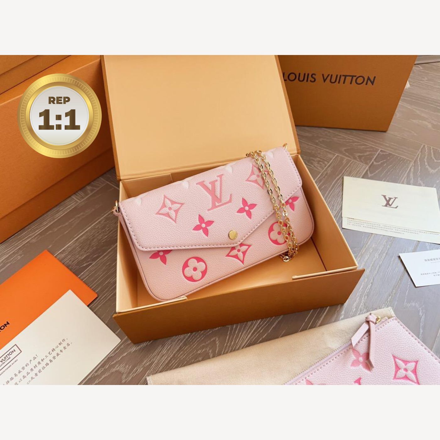[REP 1:1] Louis Vuitton Felicie Pochette Monogram Pink For Women 8.3in/21cm